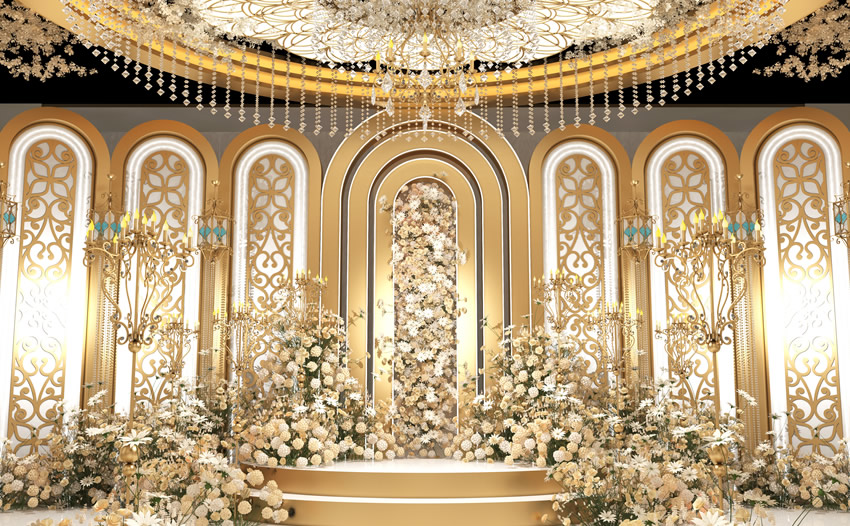 陵城香槟色调婚礼堂效果展示